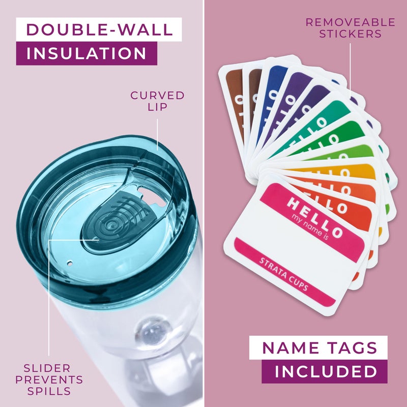 STRATA CUPS Insulated Wine Tumbler With Lid (SET OF 10) BONUS Name Decals - Outdoor Acrylic Plastic Wine Glasses, 10oz Cup Tumblers in 10 Colors - Adult Sippy, Unbreakable Stemless Wine Glass - Image 3